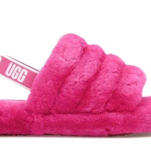 UGG Pink Fluffy Slippers Plush Comfort